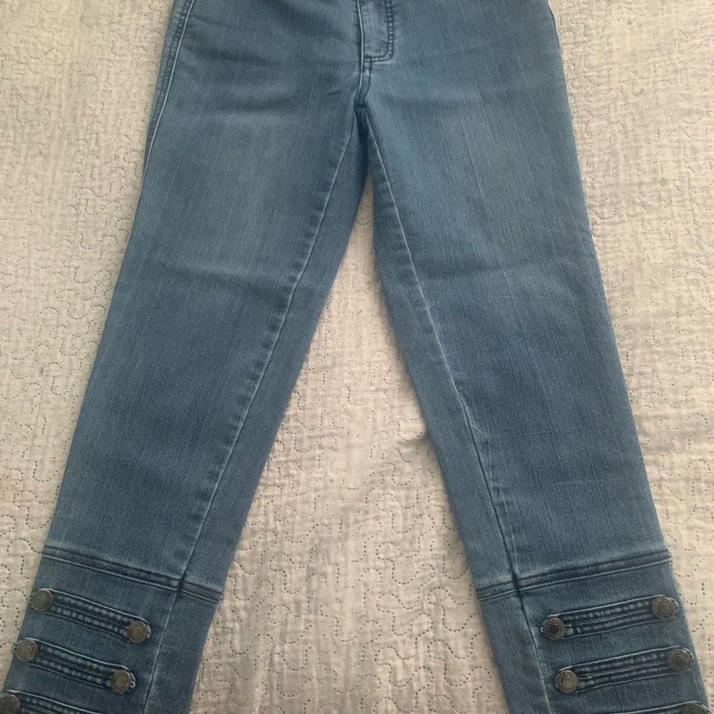 Multiples Light Blue Ankle Jeans with Button Detail